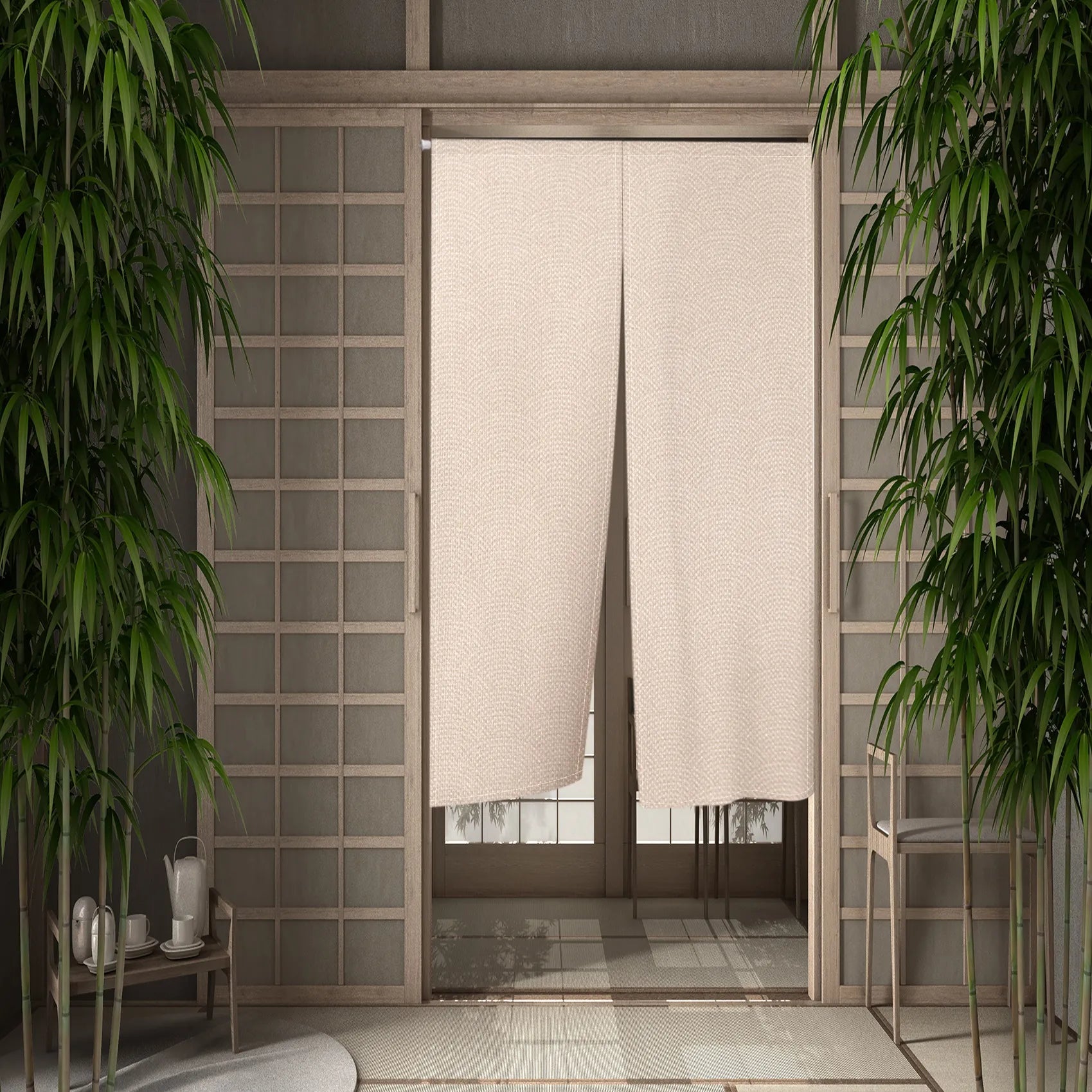 SkandiShop Solid Color Beige Japanese Simple Half-curtain Kitchen Porch Corridor Bedroom Drape Hanging Curtain Restaurant Door Screen Decor